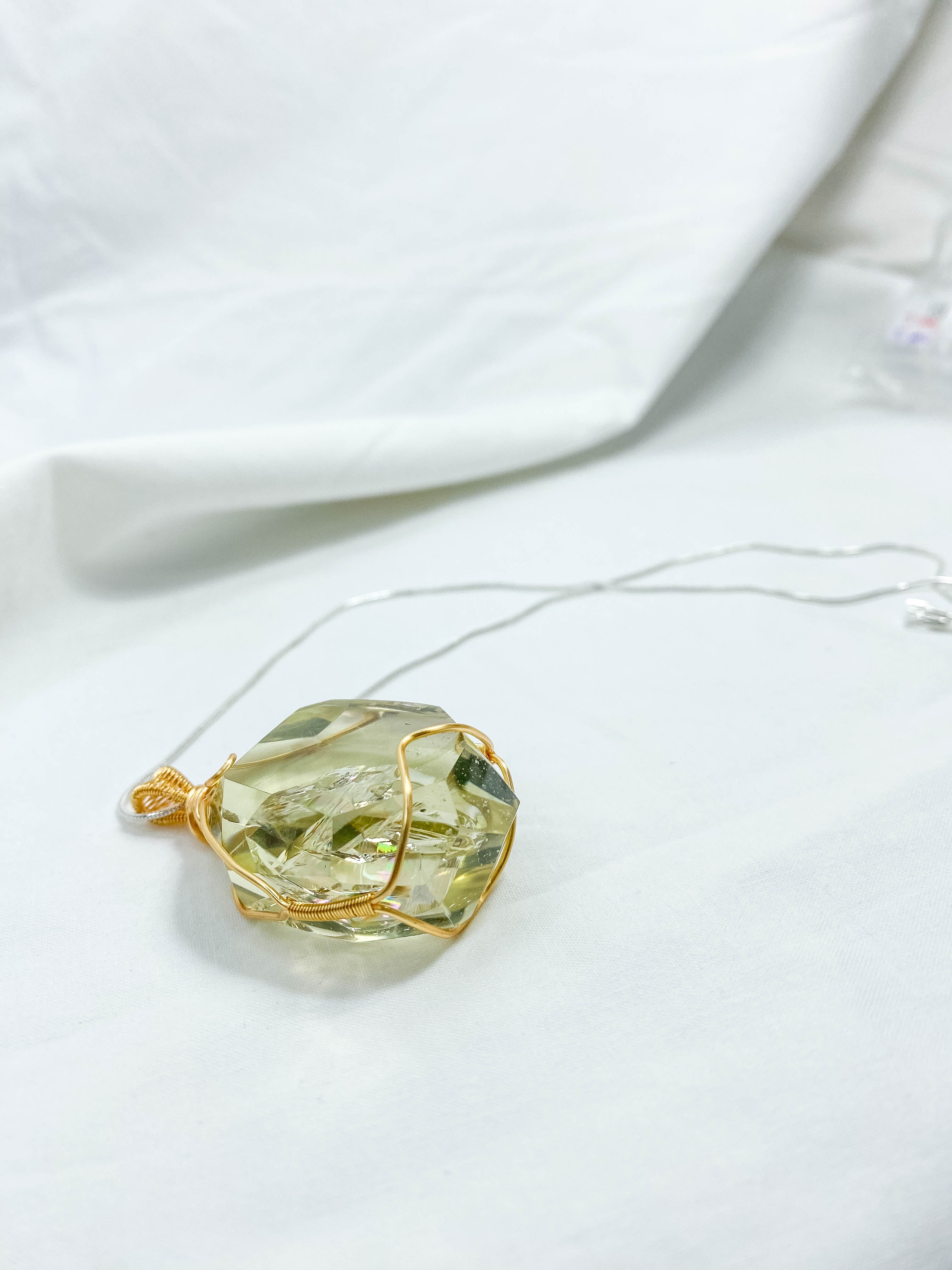 Enchanted Citrine Phantom Gold Wrapped Rainbow Pendant