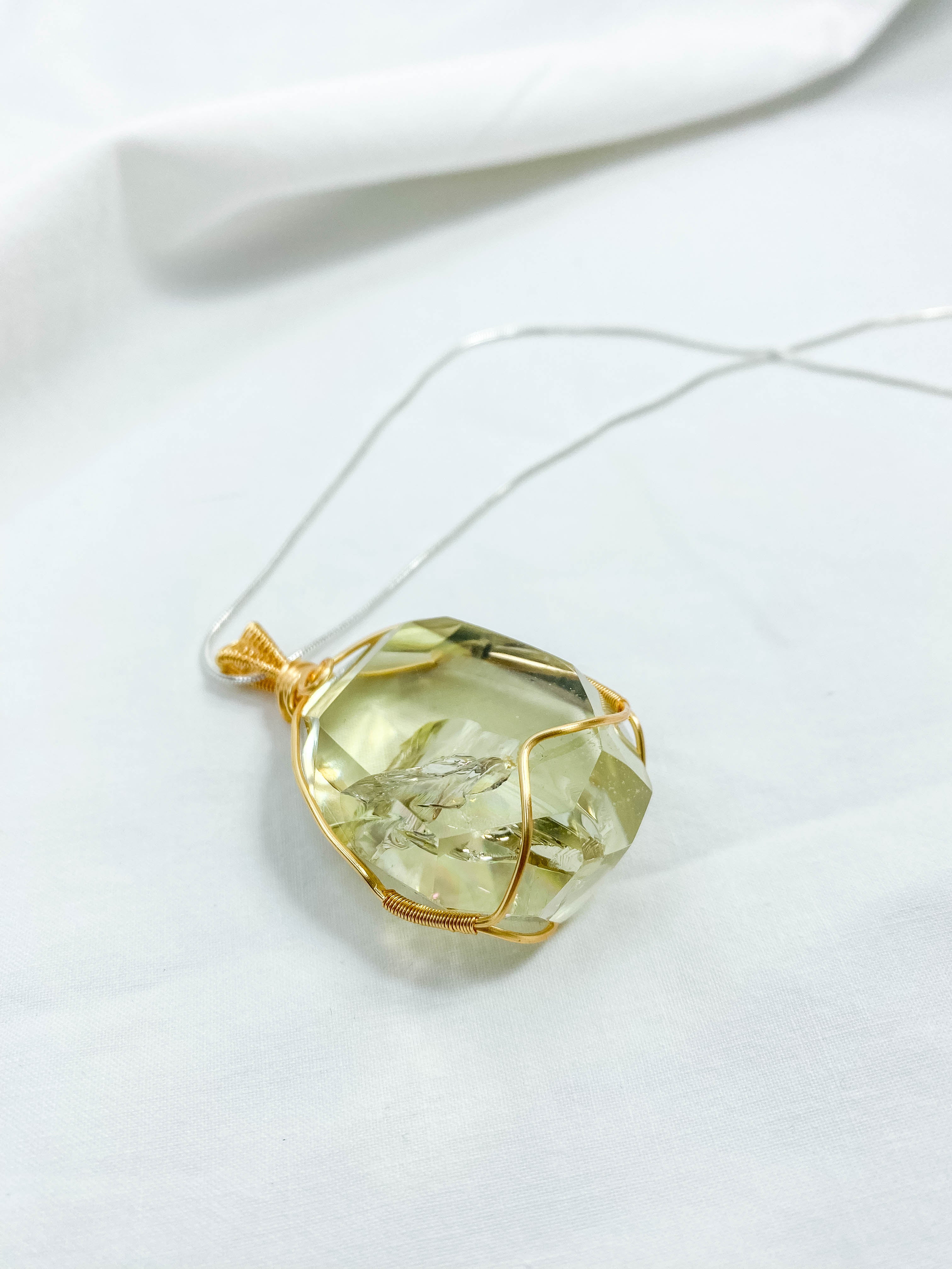 Enchanted Citrine Phantom Gold Wrapped Rainbow Pendant