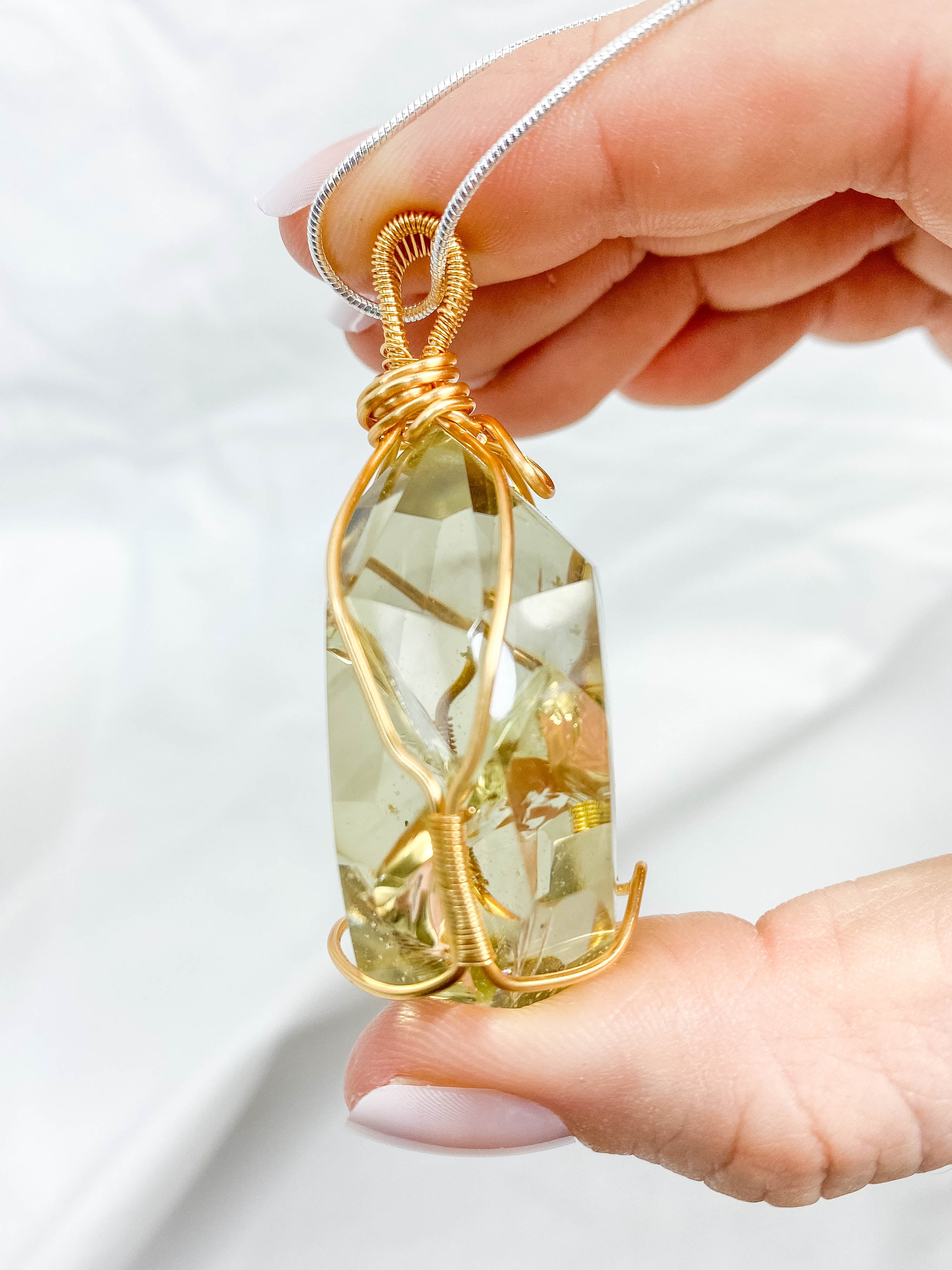 Enchanted Citrine Phantom Gold Wrapped Rainbow Pendant