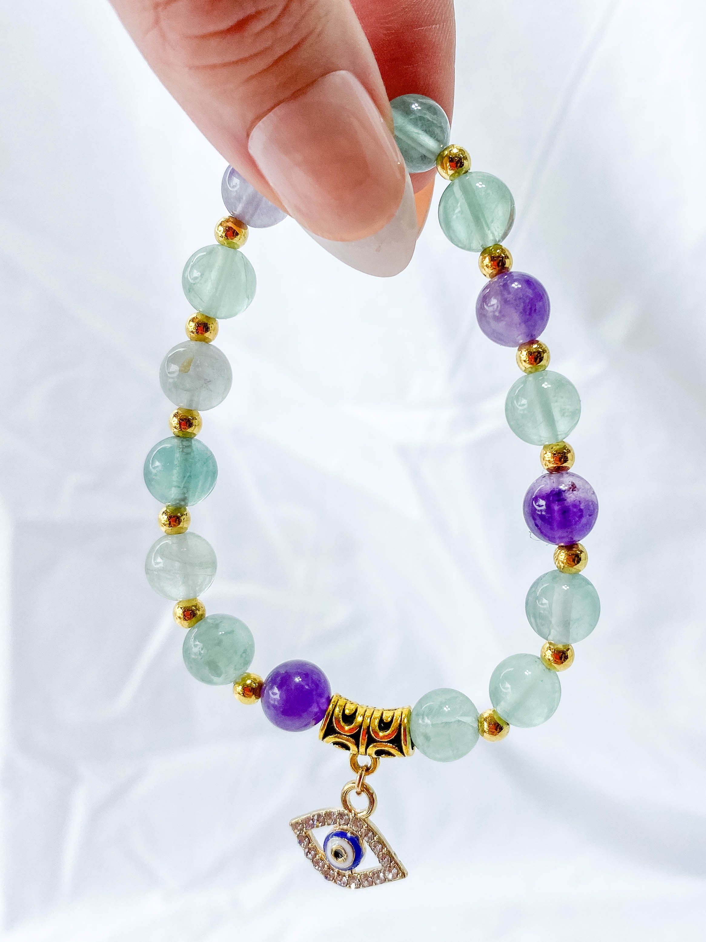 Fluorite Protection Evil Eye Bracelet