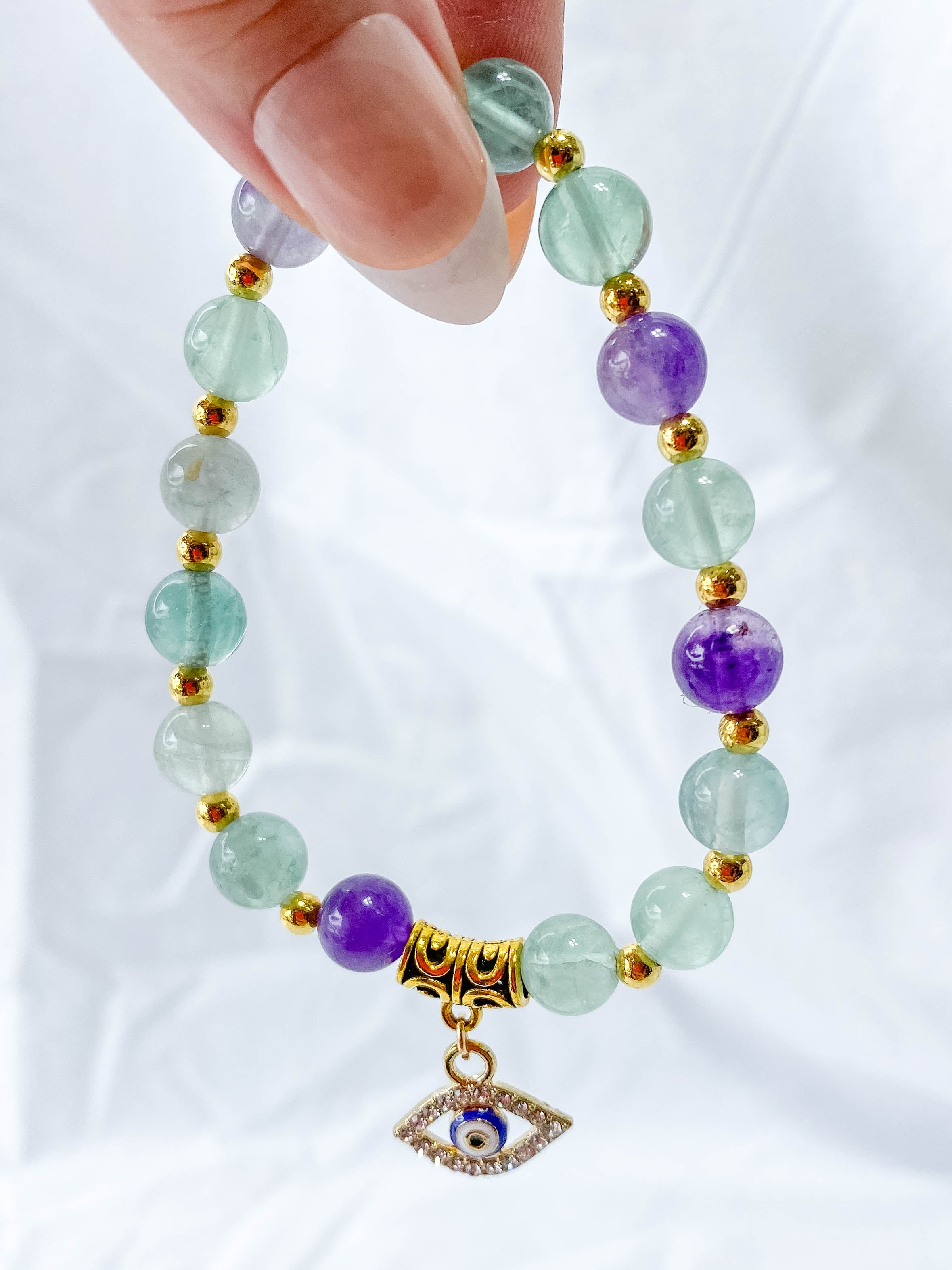 Fluorite Protection Evil Eye Bracelet