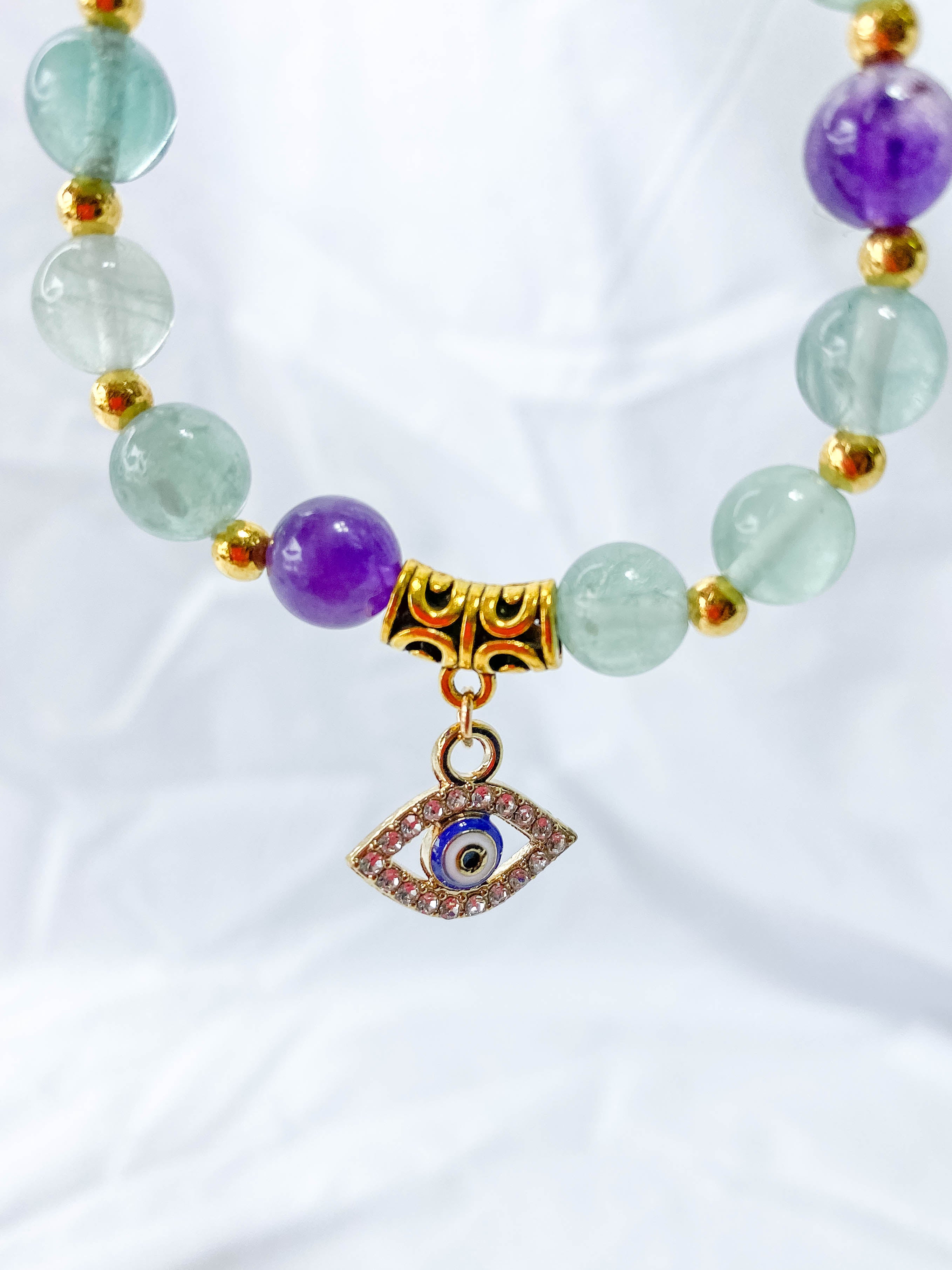 Fluorite Protection Evil Eye Bracelet