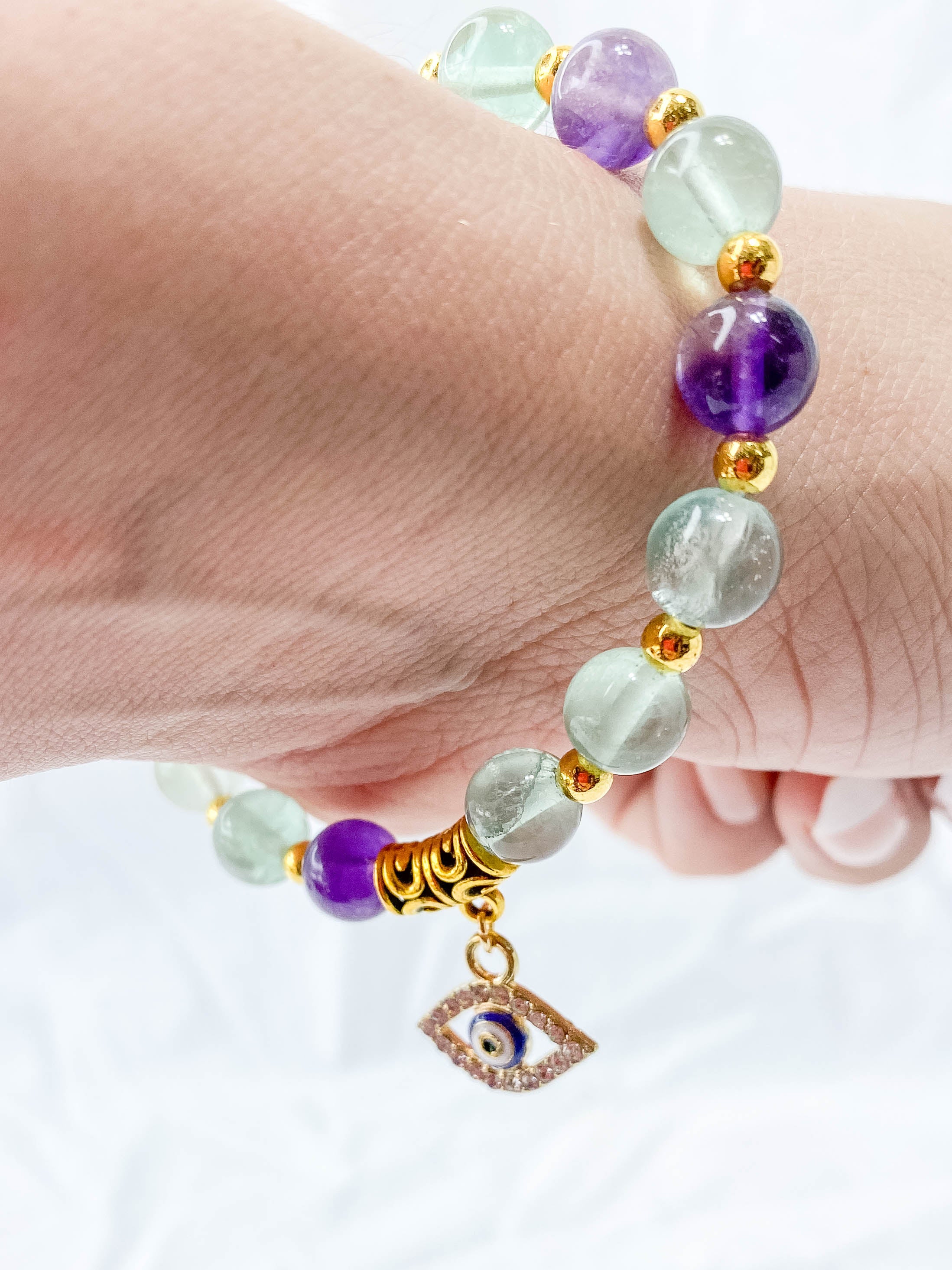 Fluorite Protection Evil Eye Bracelet