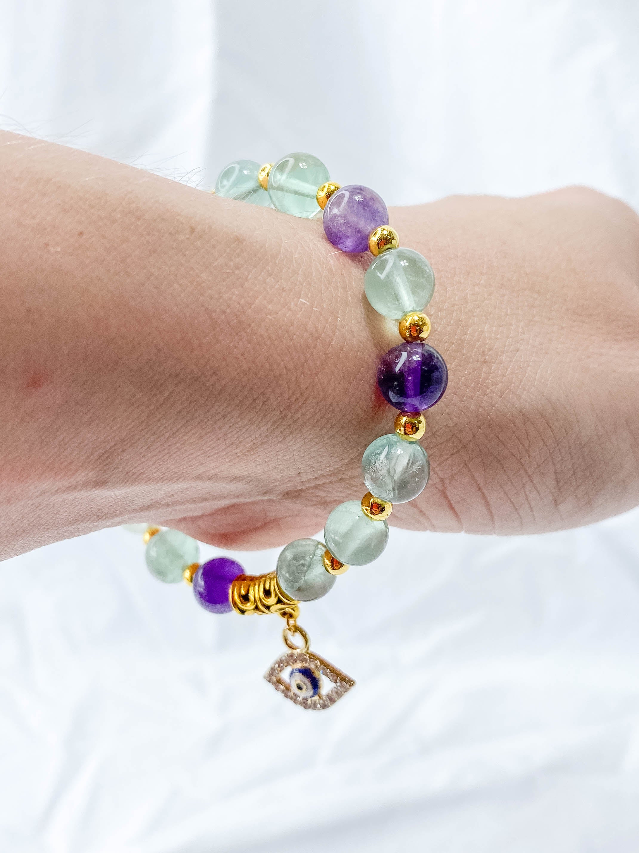 Fluorite Protection Evil Eye Bracelet