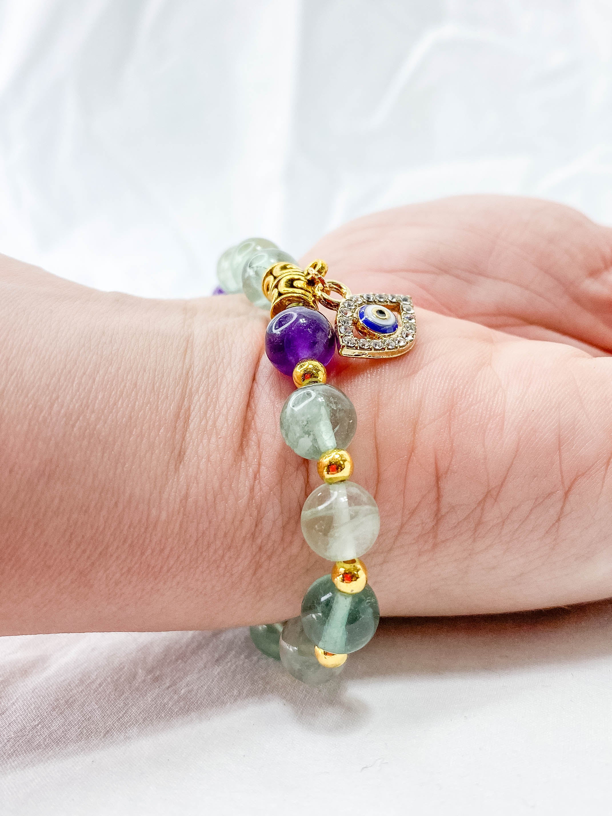 Fluorite Protection Evil Eye Bracelet