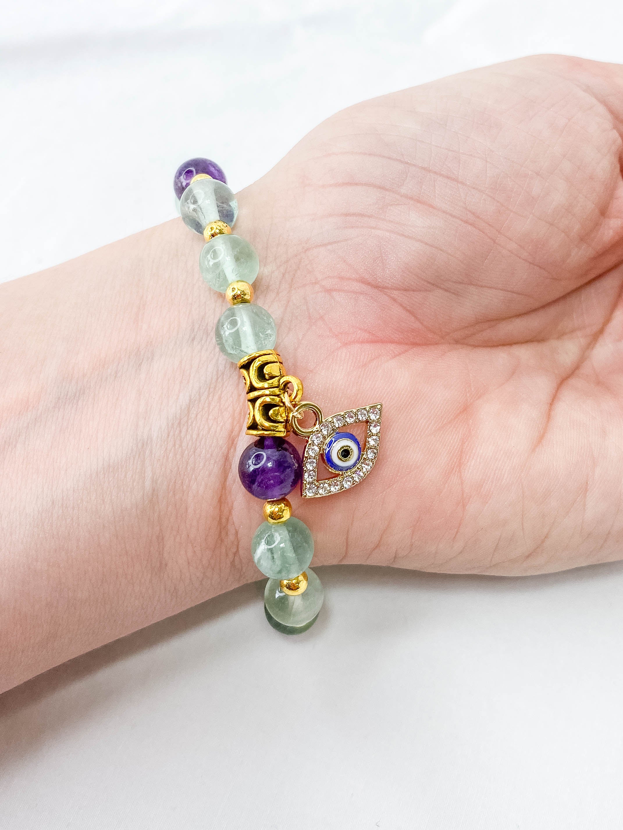 Fluorite Protection Evil Eye Bracelet