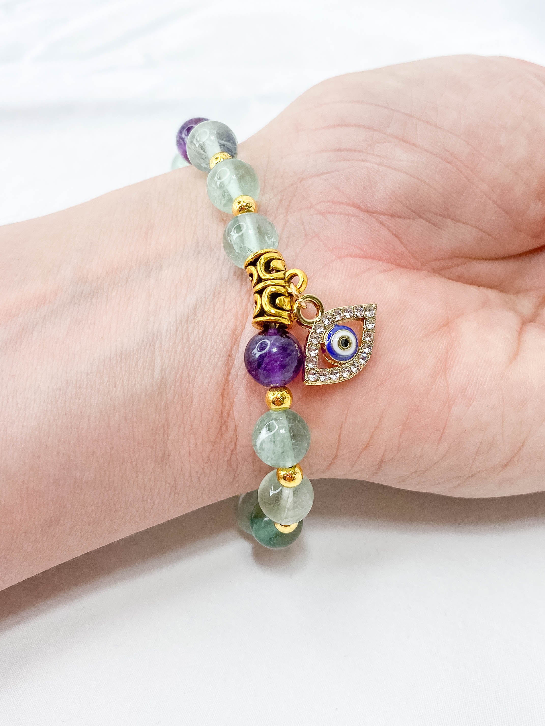 Fluorite Protection Evil Eye Bracelet