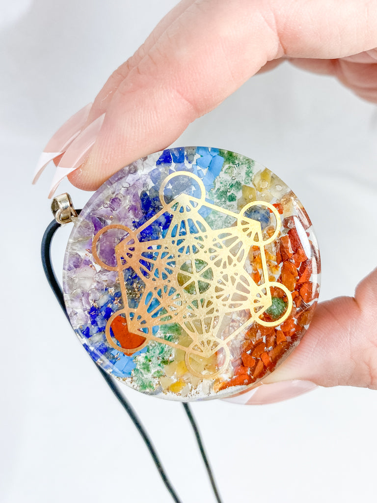 Chakra Merkaba Orgonite Pendant Black Cord