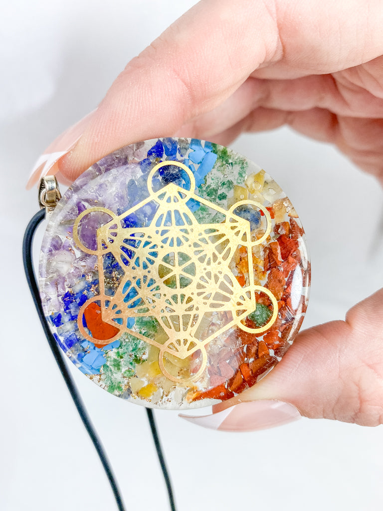 Chakra Merkaba Orgonite Pendant Black Cord