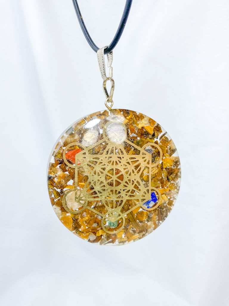 Tiger Eye Merkaba Orgonite Pendant Black Cord