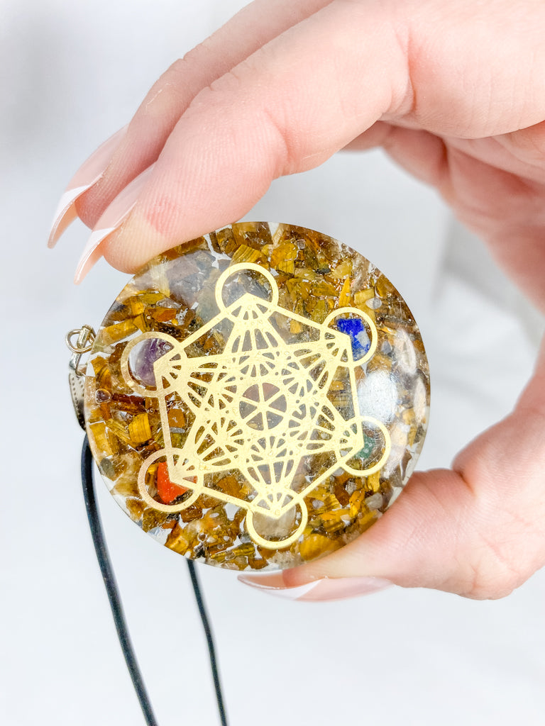 Tiger Eye Merkaba Orgonite Pendant Black Cord