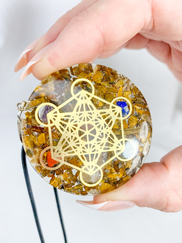 Tiger Eye Merkaba Orgonite Pendant Black Cord