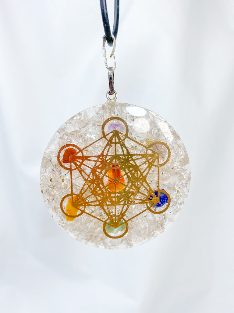 Clear Quartz Merkaba Orgonite Pendant Black Cord