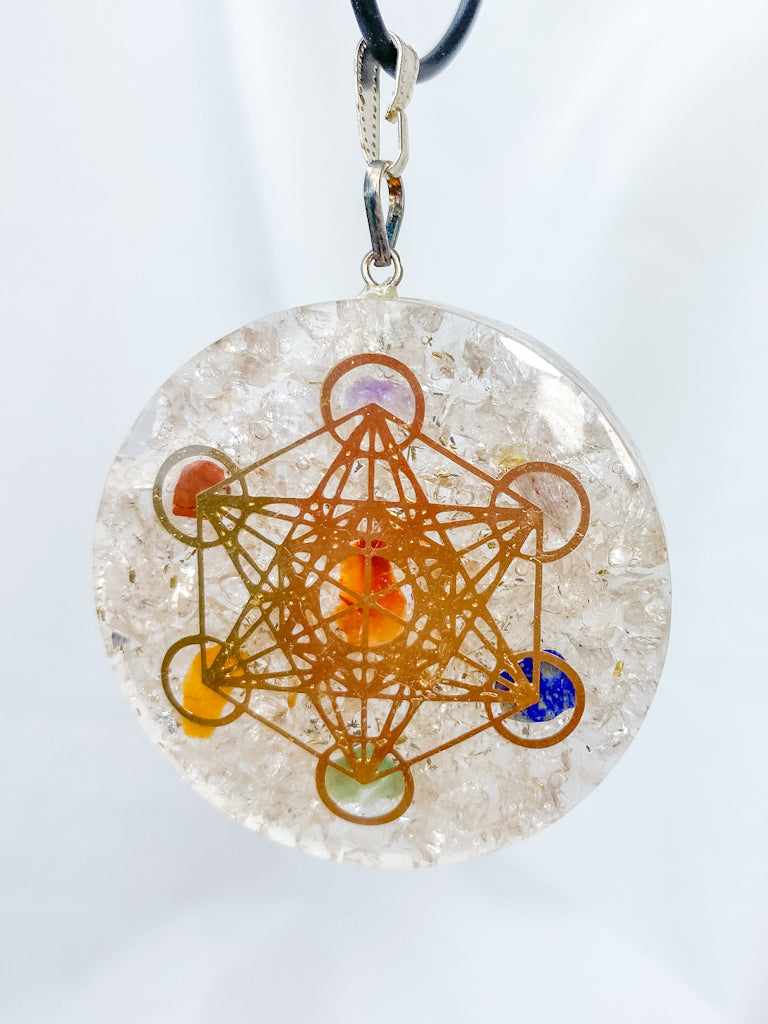 Clear Quartz Merkaba Orgonite Pendant Black Cord