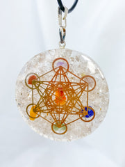 Clear Quartz Merkaba Orgonite Pendant Black Cord