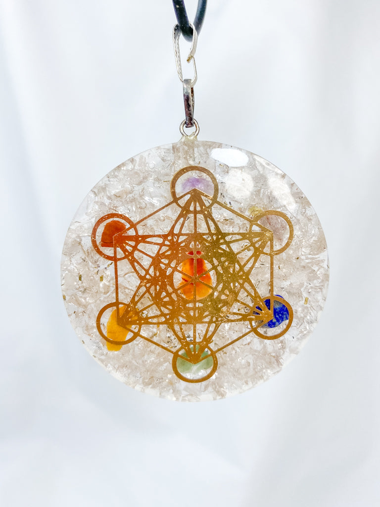 Clear Quartz Merkaba Orgonite Pendant Black Cord