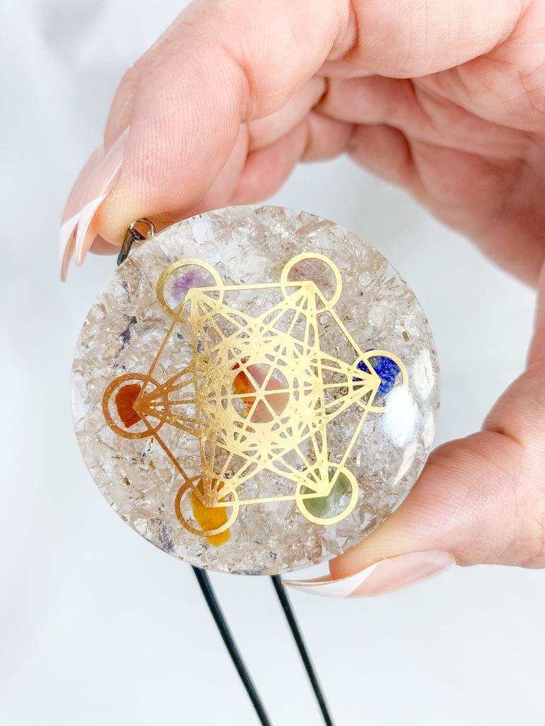 Clear Quartz Merkaba Orgonite Pendant Black Cord