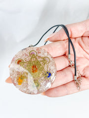 Clear Quartz Merkaba Orgonite Pendant Black Cord