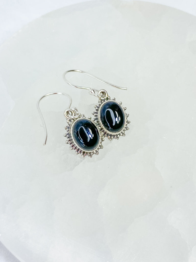 Black Obsidian Flower Sterling Silver Earring