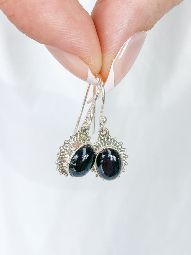 Black Obsidian Flower Sterling Silver Earring