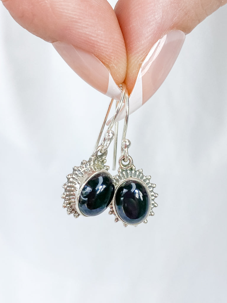 Black Obsidian Flower Sterling Silver Earring