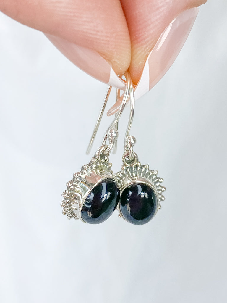 Black Obsidian Flower Sterling Silver Earring