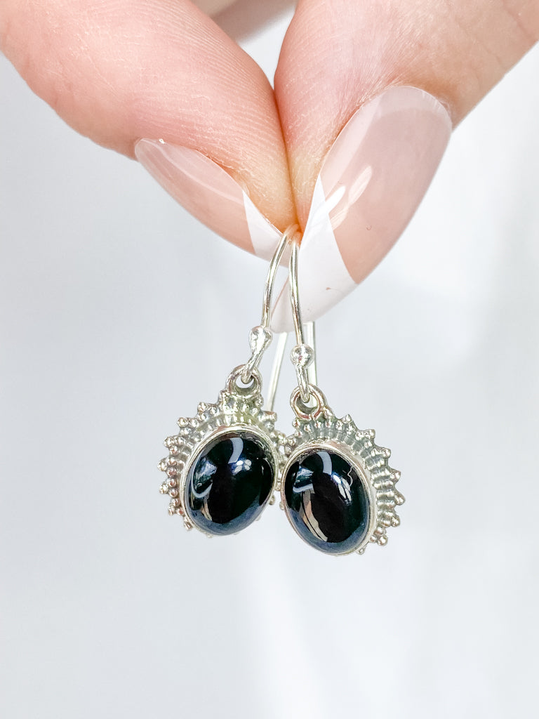 Black Obsidian Flower Sterling Silver Earring