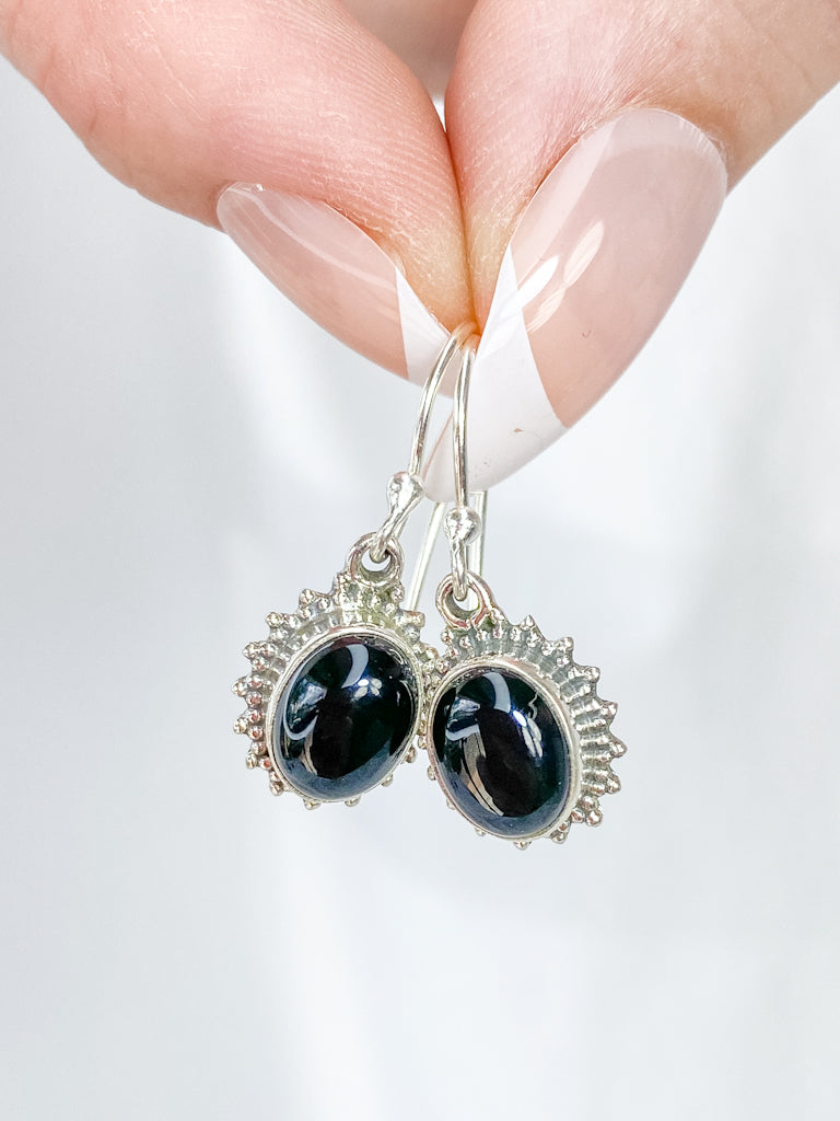 Black Obsidian Flower Sterling Silver Earring