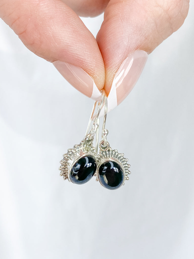 Black Obsidian Flower Sterling Silver Earring