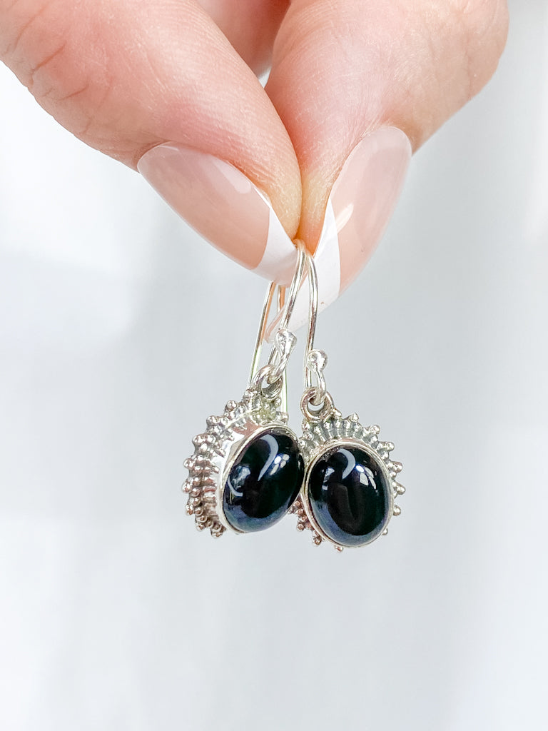 Black Obsidian Flower Sterling Silver Earring