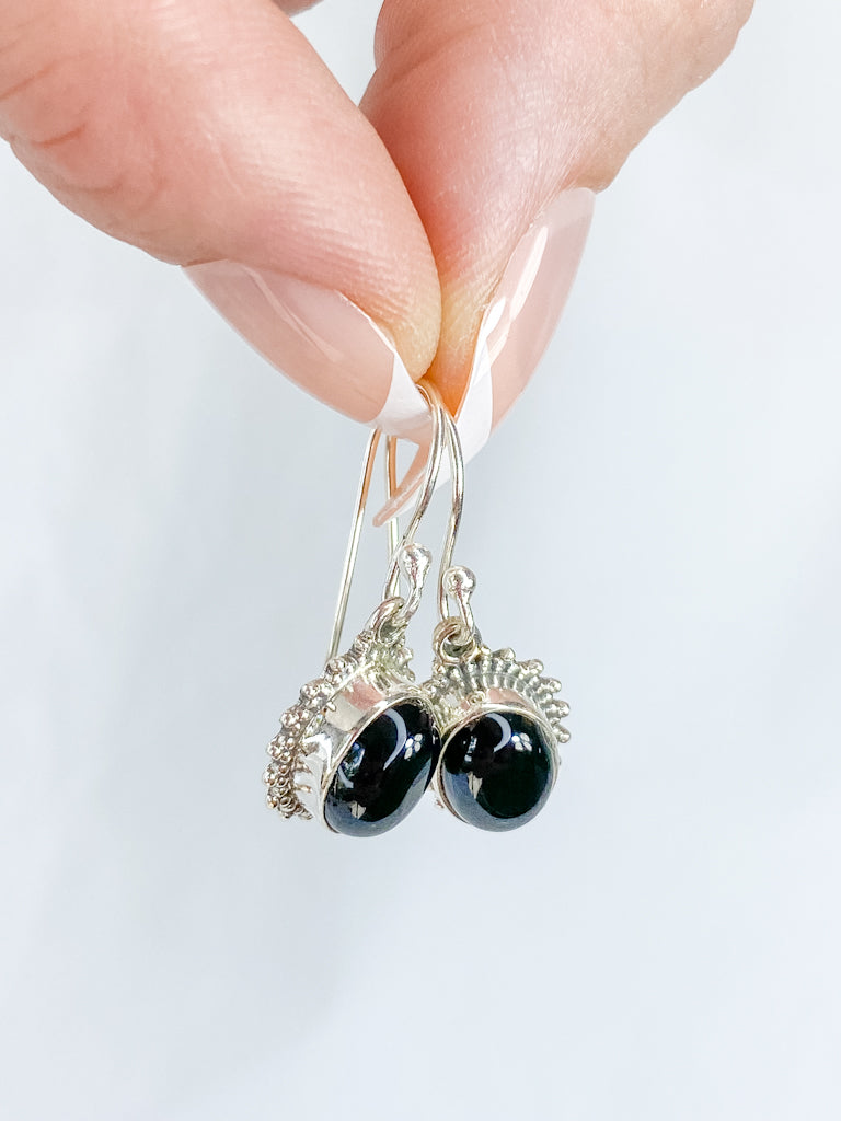 Black Obsidian Flower Sterling Silver Earring