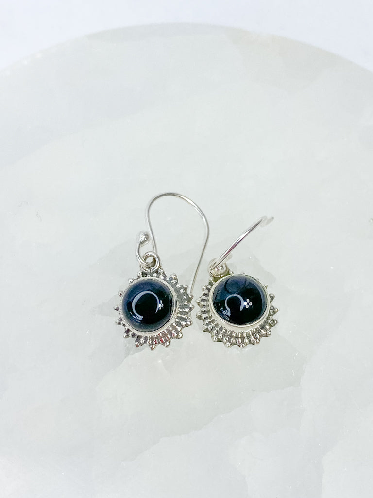 Black Onyx Sun Sterling Silver Earring