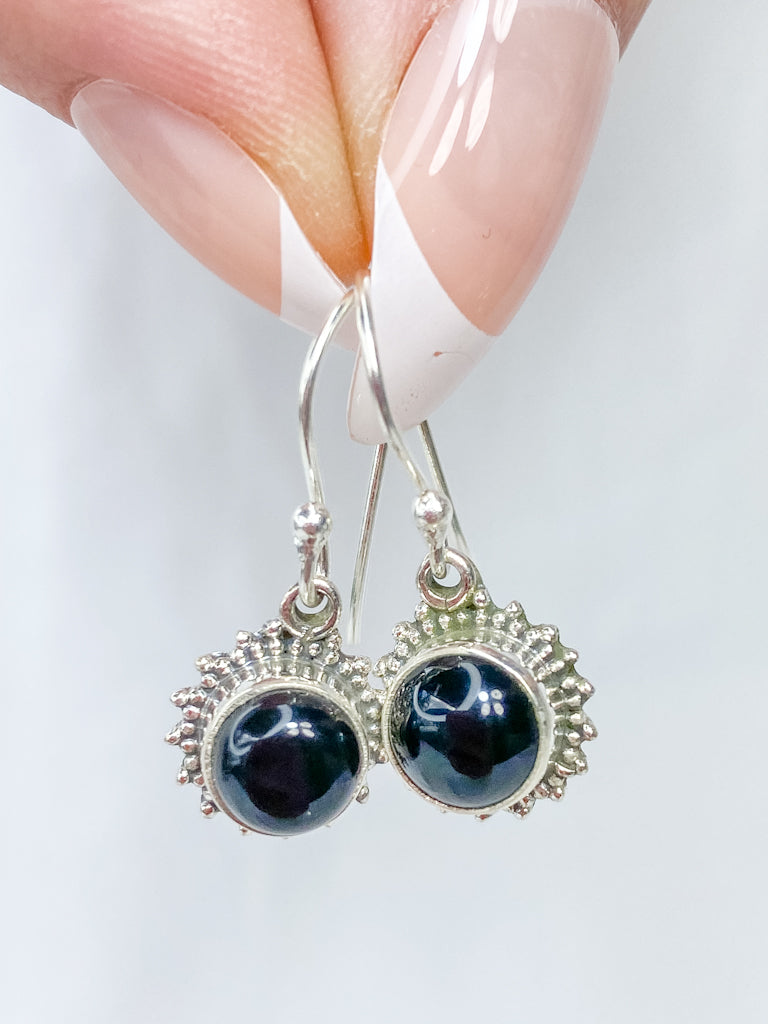 Black Onyx Sun Sterling Silver Earring