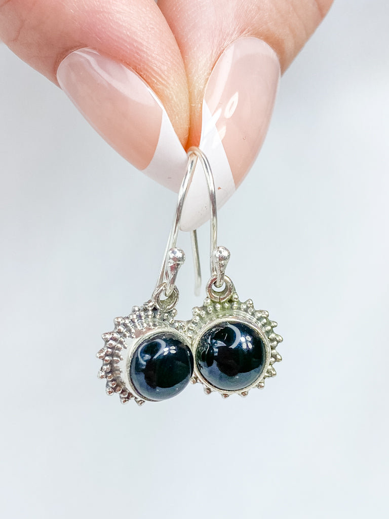 Black Onyx Sun Sterling Silver Earring