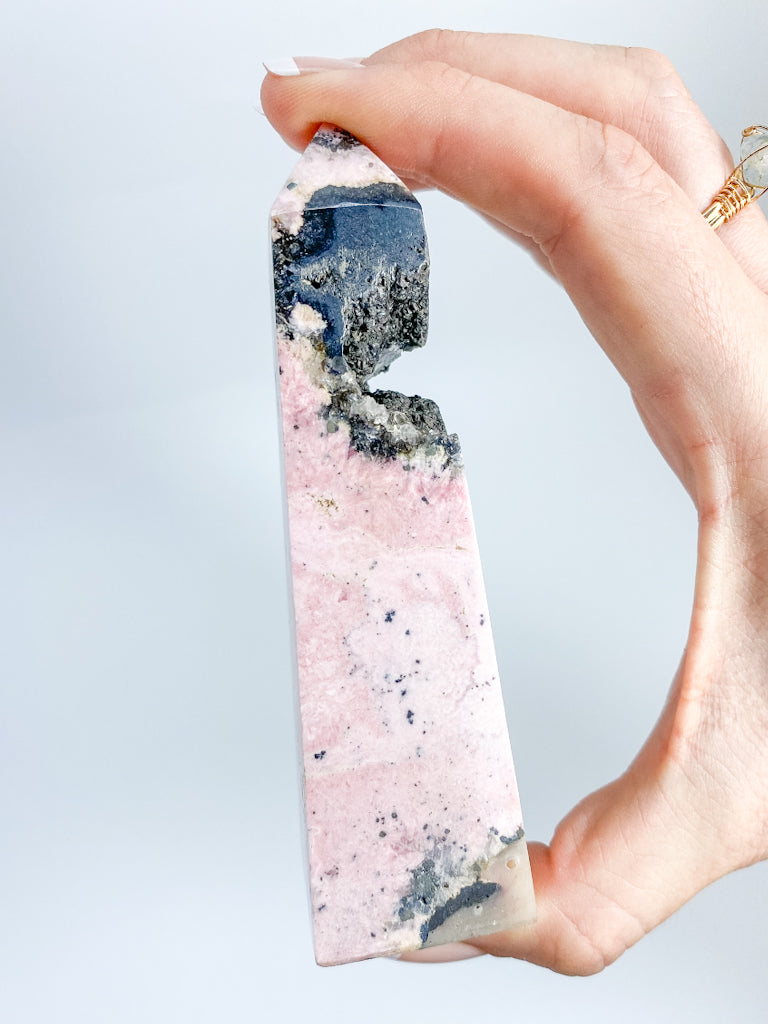 Rhodonite Obelisk with Cavity 226g