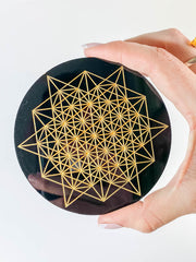 64 Tetrahedron Sacred Geometry Grid Disc | Black Acrylic