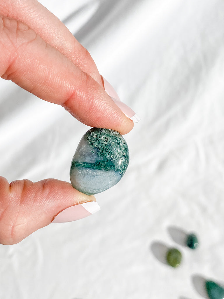 Green Moss Agate Tumbles | Small