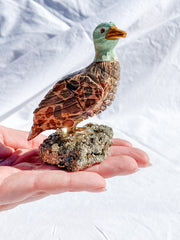 Peruvian Carved Crystal Duck on Pyrite Cluster 211g