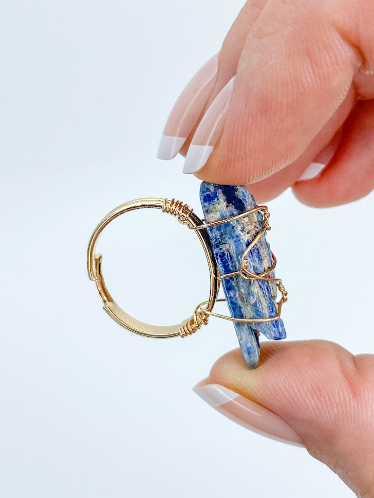 Kyanite Gold Plated Ring Wire Wrapped