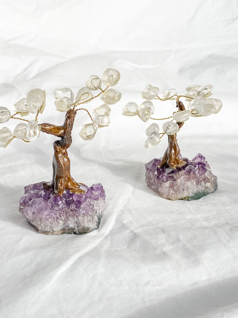 Crystal Bonsai Tree Clear Quartz on Amethyst Base