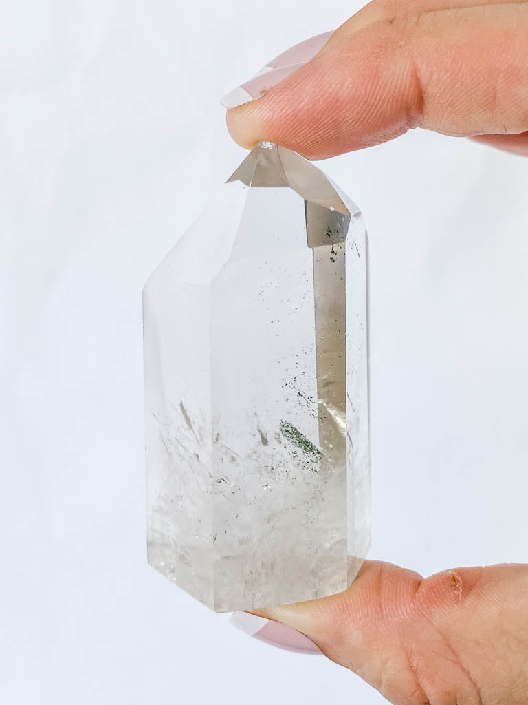 Clear Quartz Chlorite Phantom Polished Point 111g