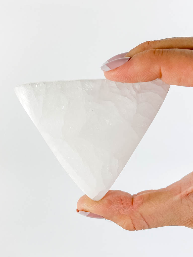 Selenite Triple Goddess Pyramid Plate | Medium