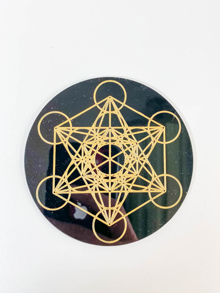 Metatron Cube Sacred Geometry Grid Disc | Black Acrylic