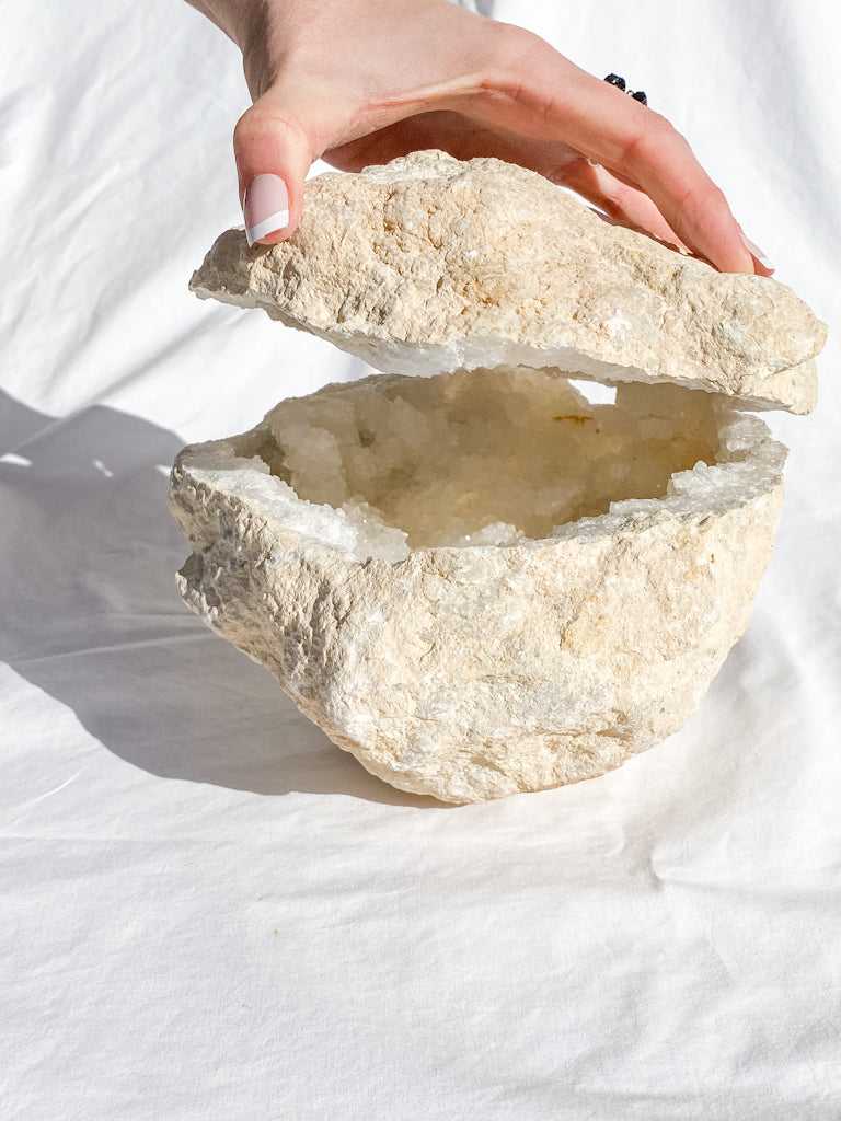 Clear Quartz and Calcite Geode Pair 3.4kg