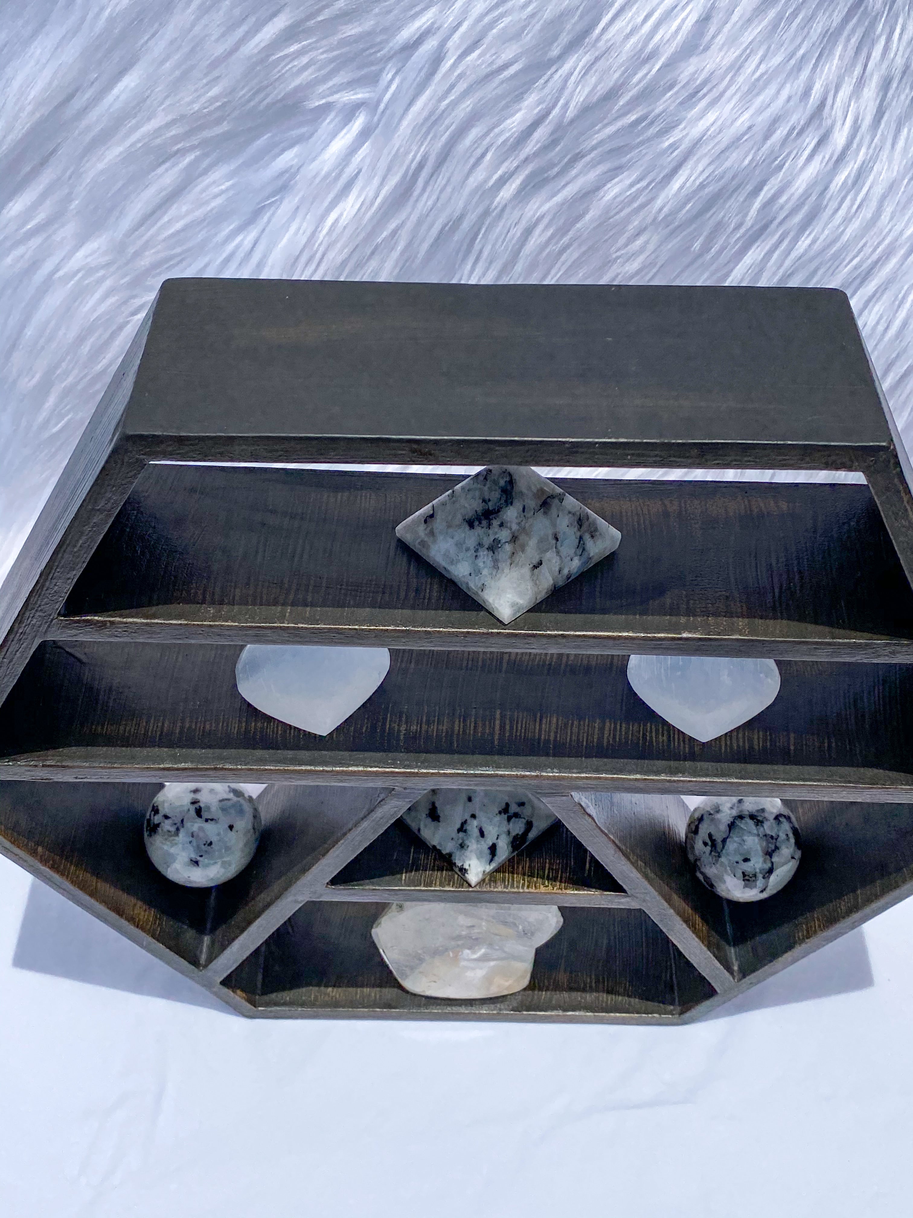 Wooden Hexagon Altar Crystal Display