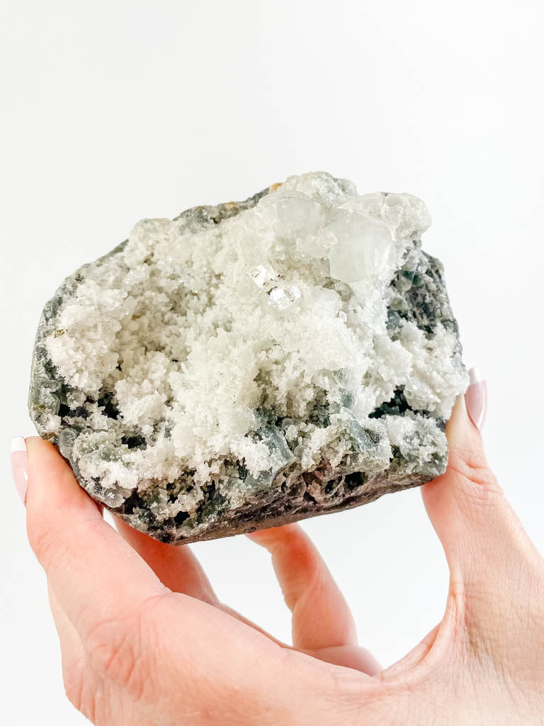 Apophyllite and White Chalcedony Cluster 605g