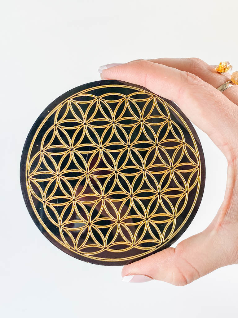 Seed Of Life Sacred Geometry Grid Disc | Black Acrylic