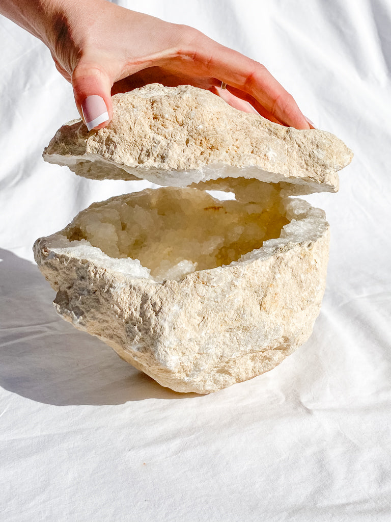 Clear Quartz and Calcite Geode Pair 3.4kg