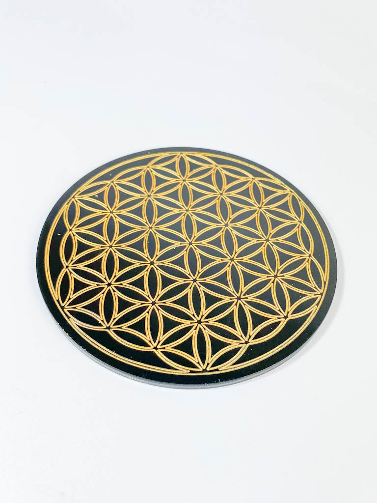 Seed Of Life Sacred Geometry Grid Disc | Black Acrylic