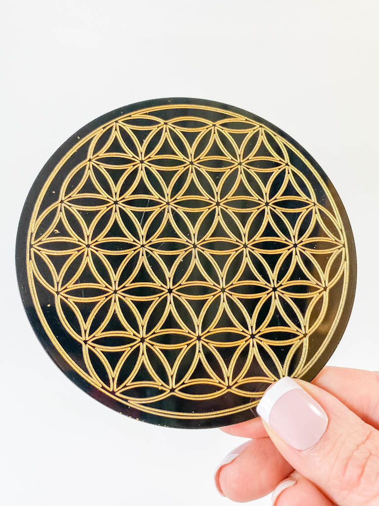 Seed Of Life Sacred Geometry Grid Disc | Black Acrylic